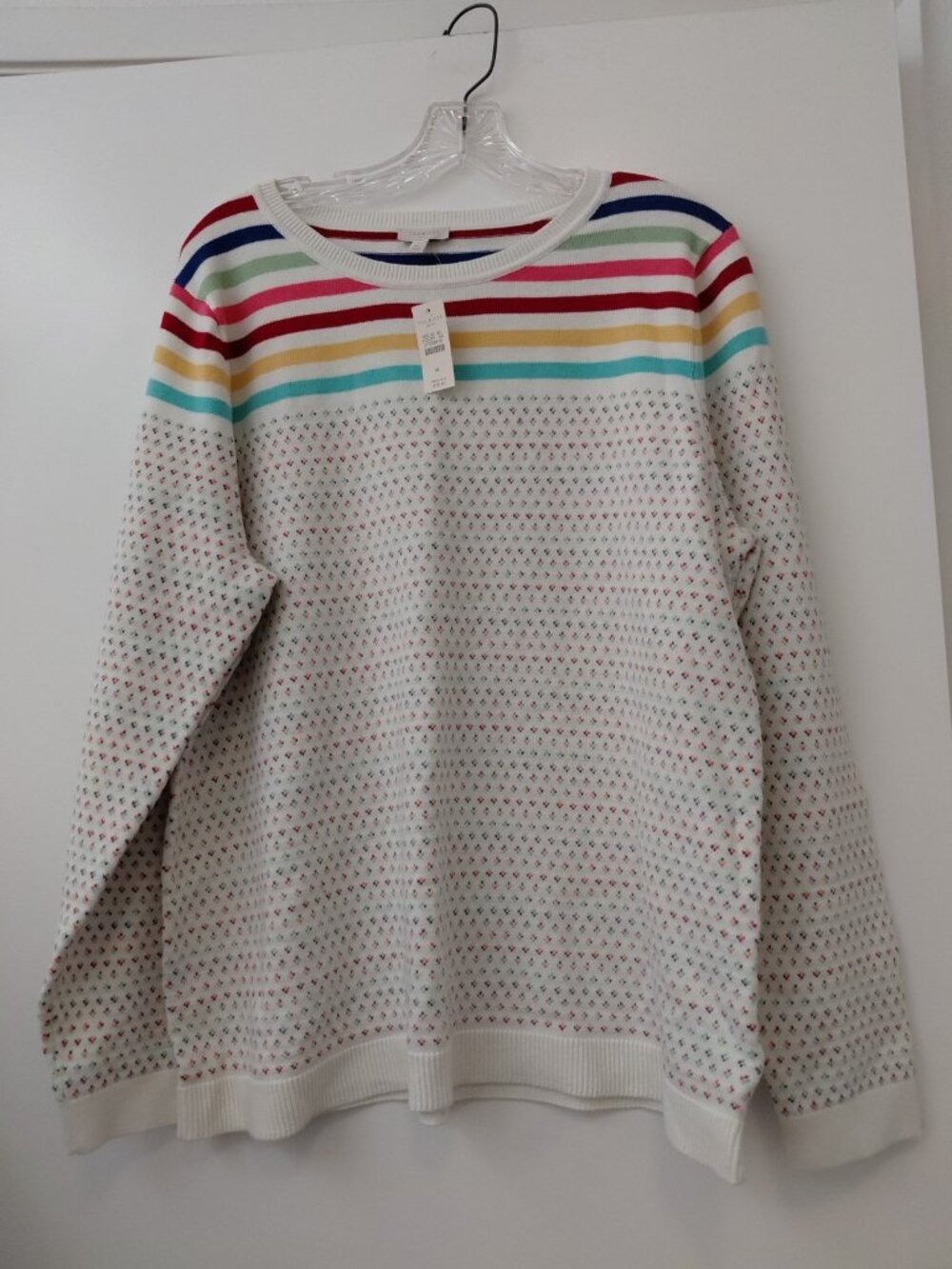 Talbots Crew Neck Sweater Rainbow Stripes & Pointelle XL NWT